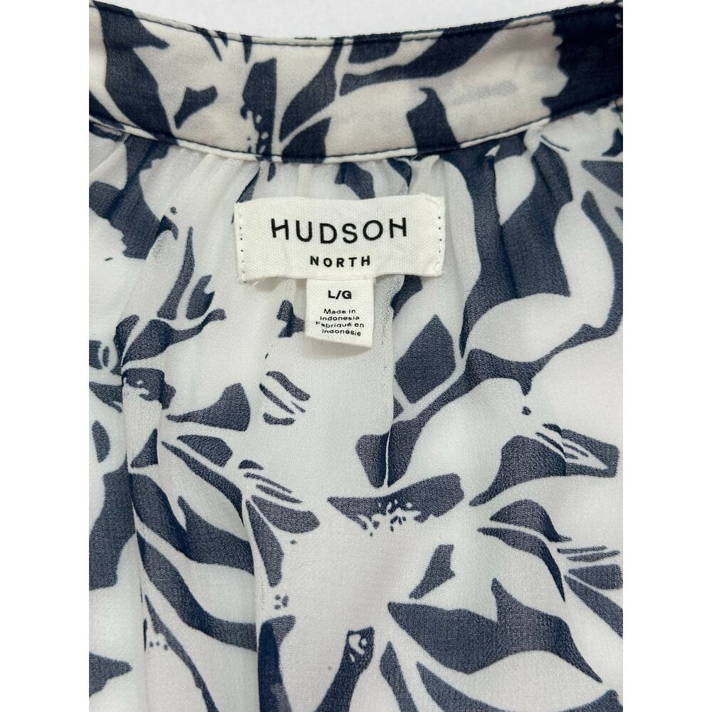 Hudson North Blue White Floral Sheer Smocked Waist Maxi Dress Size Large - Picture 7 of 10